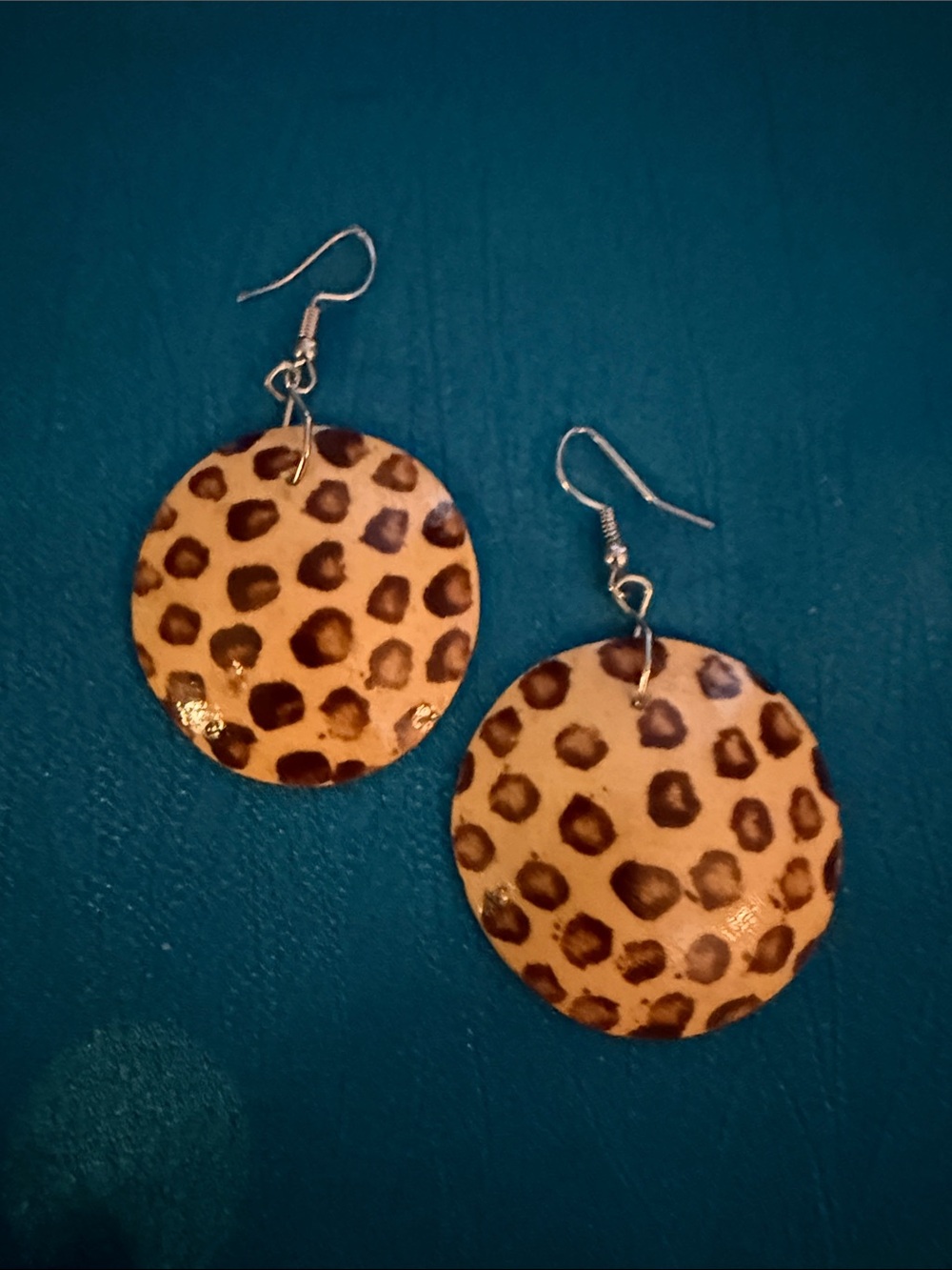 Leopard Print Round Drop Earrings - Brown